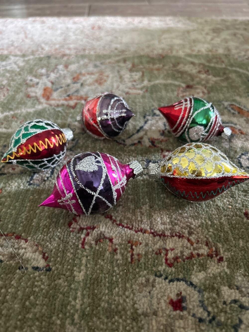 Vintage Mid-Century Mercury Glass Teardrop Christmas Ornaments - Set of 5 - Hand